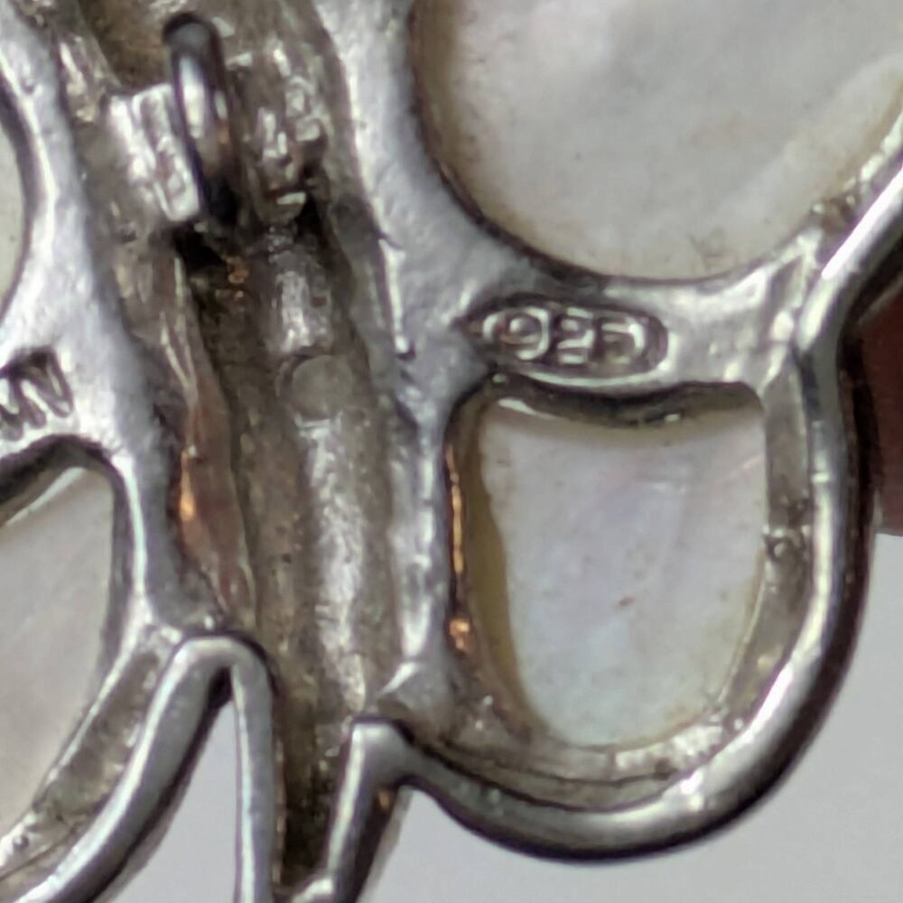 HAN Sterling Silver Butterfly Pendant Mother‑of‑Pearl Wings Signed 925 1" Moth - Picture 6 of 6